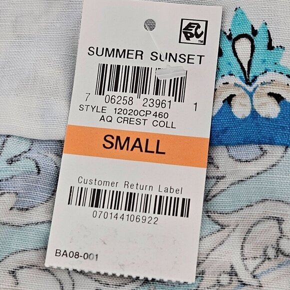 NEW JM Collection Summer Sunset Small Viscose & Linen Blue/White Print Blouse - Picture 5 of 9